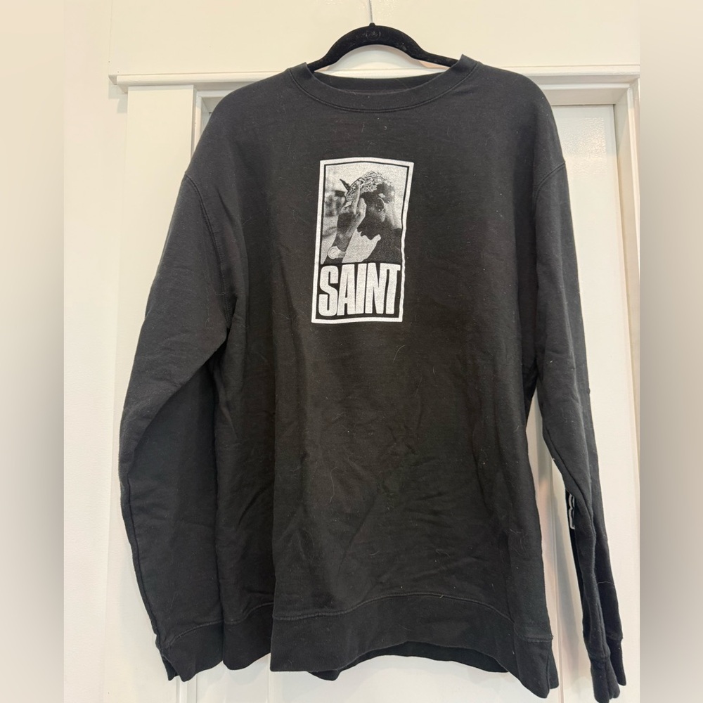 Saint Laurent Black Long Sleeve Sweatshirt with White Graphic